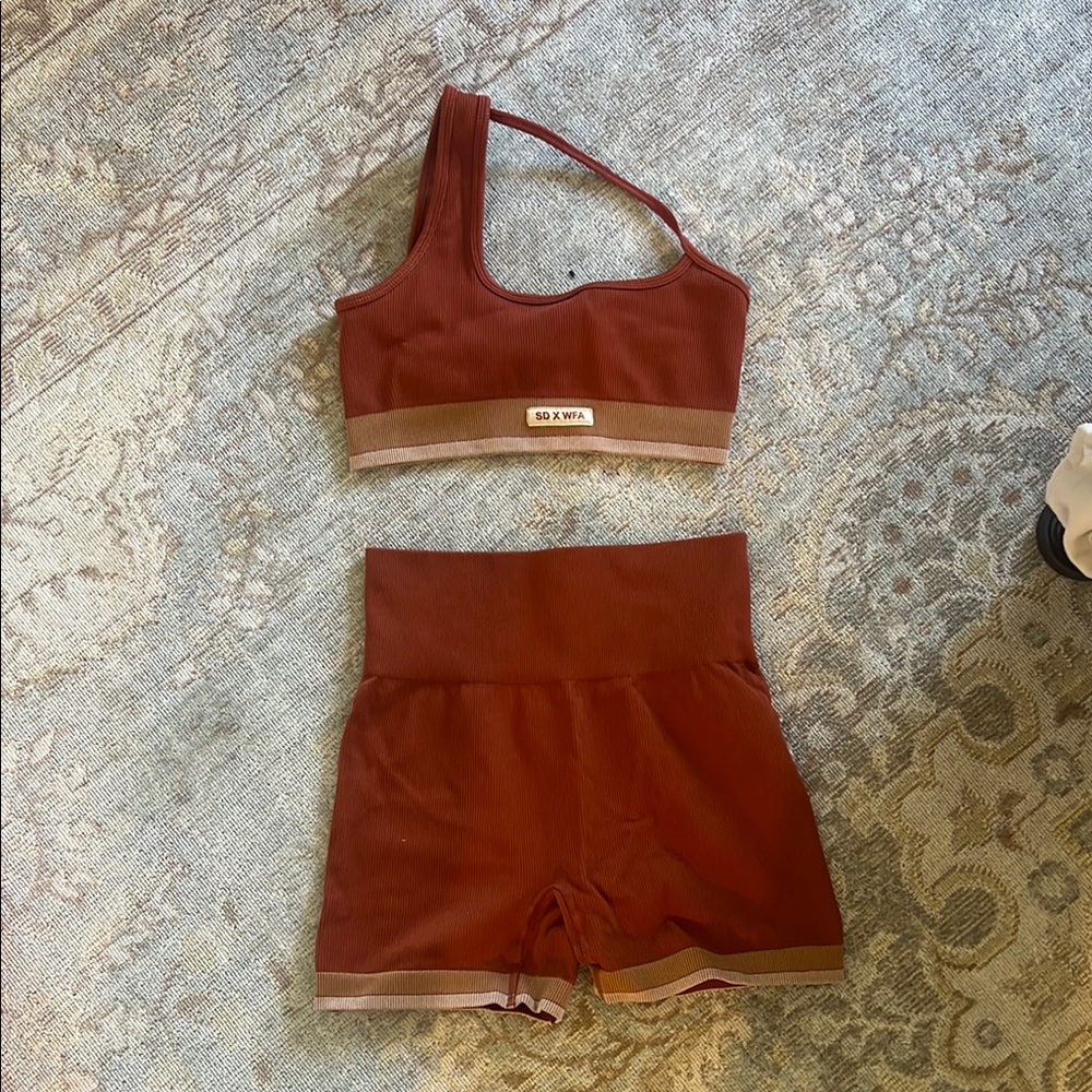 Brown Sports Bra and Shorts Set